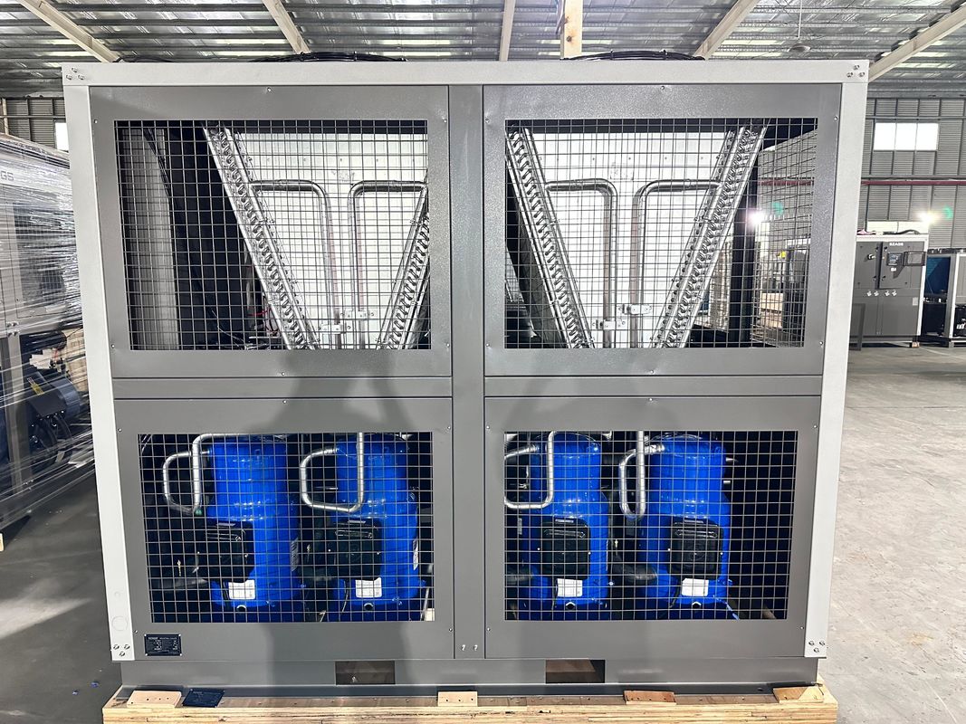 कारखाने की आपूर्ति 60HP एयर कूल्ड इंडस्ट्रियल वाटर चिलर 60 टन स्क्रॉल टाइप ग्लाइकोल चिलर चार स्क्रॉल कंप्रेसर के साथ