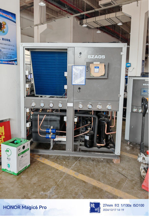 शेल और ट्यूब वाष्पीकरण के साथ 60hp हर्मेटिक स्क्रॉल प्रकार औद्योगिक चिलर एकीकृत प्रणाली 1850kg क्षमता