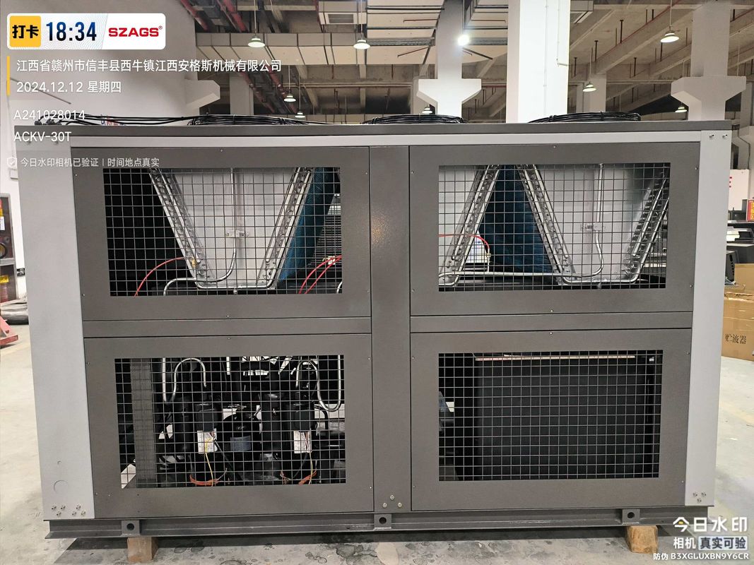 प्लास्टिक इंजेक्शन मोल्डिंग और खाद्य प्रसंस्करण के लिए 30HP एयर-कूल्ड स्क्रॉल इन्वर्टर चिलर