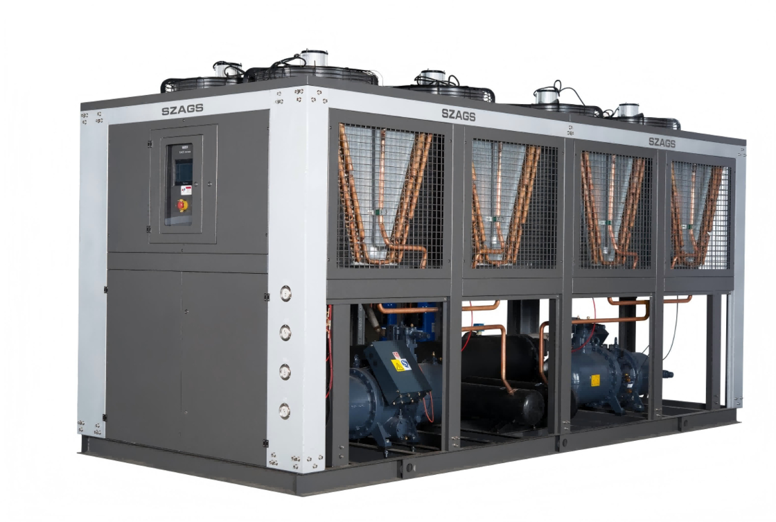 150HP एयर-कूल्ड स्क्रू चिलर प्लास्टिक एक्सट्रूज़न लाइनों के लिए उच्च दक्षता औद्योगिक शीतलन